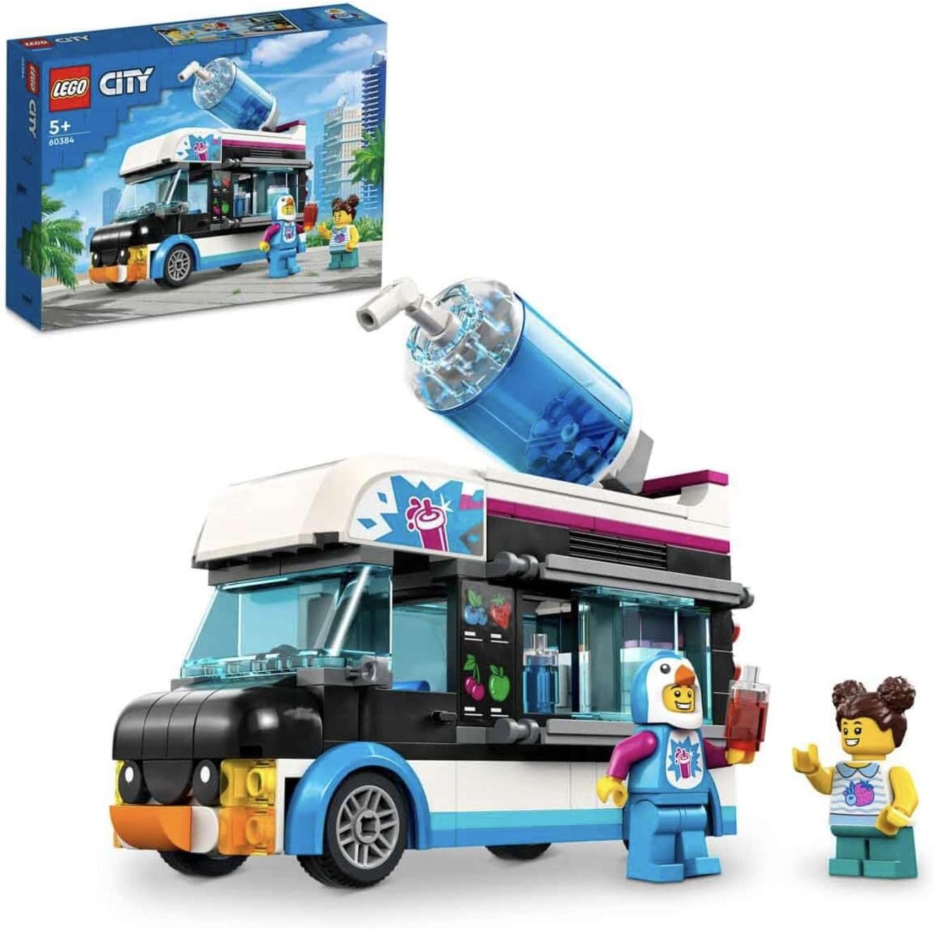 LEGO City 60384 Penguin Frozen Drink Car, Toy Blocks, Present, City Making, Vehicles, Glue, Boys, Girls, Ages 5 and Up