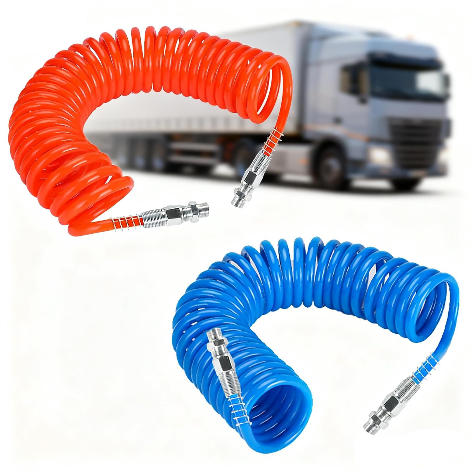 Manguera en Espiral, Manguera de Aire Comprimido 4 m Azul y Rojo M22 x 1,5 Espiral de Aire Comprimido para Camiones, Remolques y Agricultura