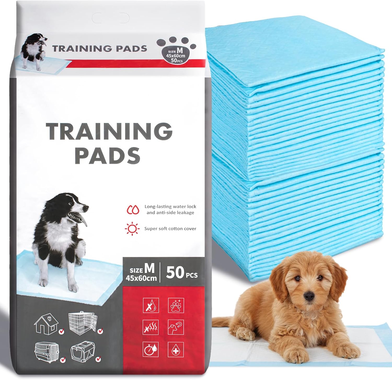 Pee Pad Dog, Pet Changing pad, Puppy Potty Training Pet Pads, Super Absorbent & Leak-Free Potty Pads for Dogs. (50, M)