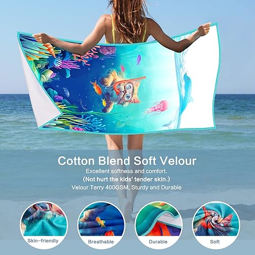 Miniatura 2 de Vimorco Toalla de playa azul, toalla de piscina de gran tamaño de 30 x 60 pulgadas, toalla de baño de microfibra absorbente súper suave para
