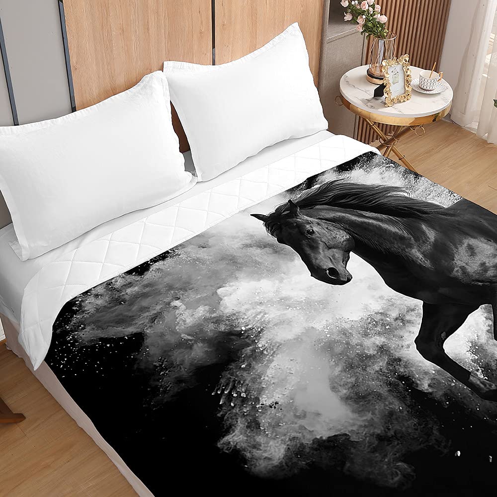 Couvre-Lit Matelassé 3D Cheval Au Galop Réversible – Doux Microfibre, 200x230 Cm, Style Printemps Été Automne Hiver
