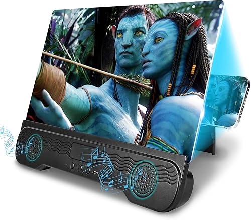 Lupa de pantalla de teléfono de 14 pulgadas con altavoz Bluetooth, amplificador de pantalla de teléfono móvil con soporte elástico plegable 2 en 1,