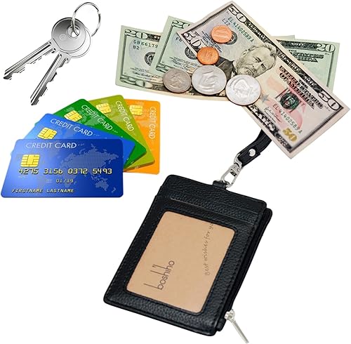 Vista 202 de Boshiho. Funda vertical, de piel, para tarjeta de identificación con cordón resistente., Bolso