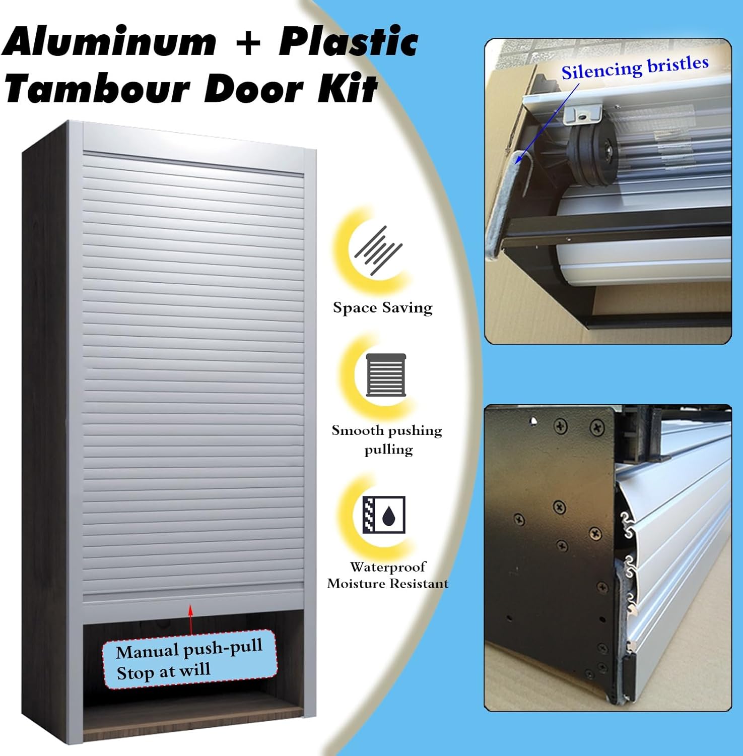 Pull-Down Tambour Door Wall Cabinet White for RV/Motorhome, Flexible Sideboards Tambour Sliding Doors Panle with Roll Shaft for Home/Hotel/Office(W 28 x H 40 inch)