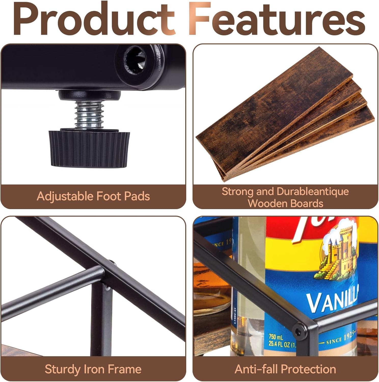 Coffee Syrup Organizer Rack, Liquor Bottle Display Shelf, 4 Tier 16 Syrup Bottles Holder Stand for Coffee Bar Kitchen Small Wine Rack for Family Storage for Syrup Wine Dressing