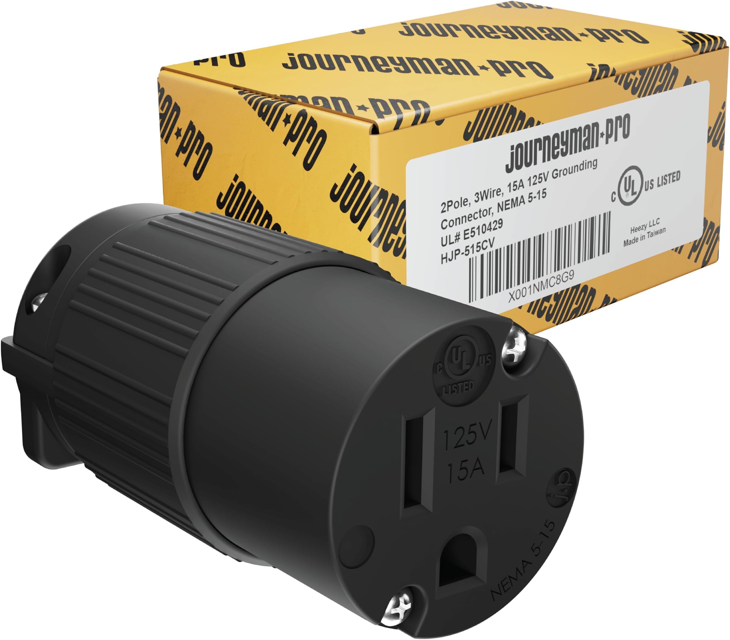 Journeyman-Pro 515CV 15 Amp 120-125 Volt, NEMA 5-15R, 2Pole 3Wire, Straight Blade, Female Plug Replacement Cord Outlet, Commercial Grade PVC Black (Black 1-Pack)