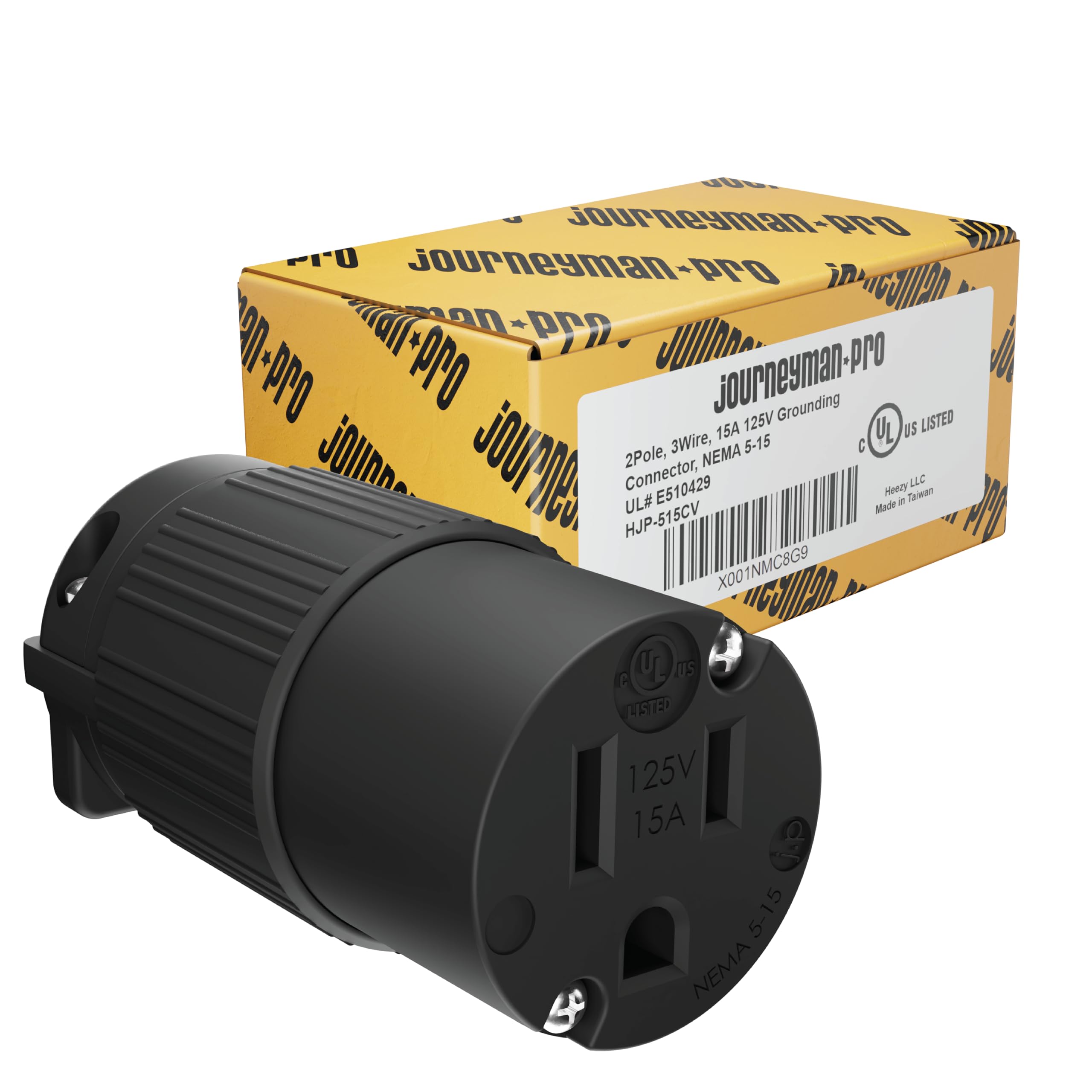 Journeyman-Pro 515CV 15 Amp 120-125 Volt, NEMA 5-15R, 2Pole 3Wire, Straight Blade, Female Plug Replacement Cord Outlet, Commercial Grade PVC Black (Black 1-Pack)