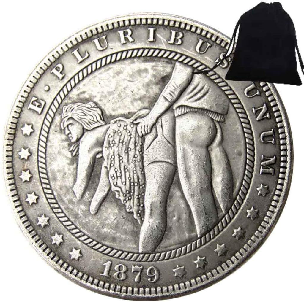 FKaiYin 1879 Funny Couple playing Creative Sketch Nickel Coin - Europe US Old Coins + KaiKBax Gift Bag-Morgan Dollars Coin - Gift for Husband/Couple Future experience