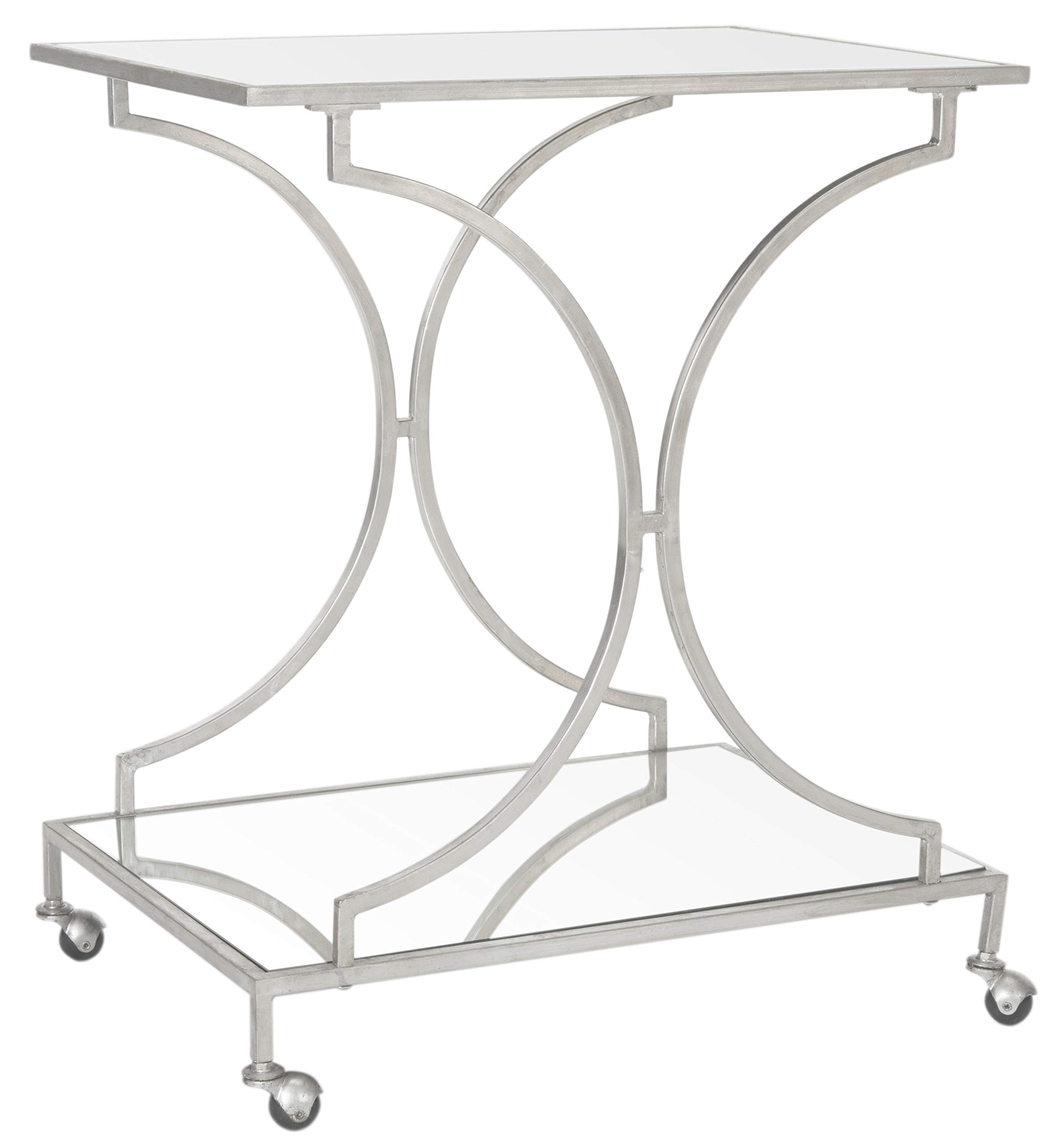 Safavieh Ignatius silver bar cart with mirrored glass top