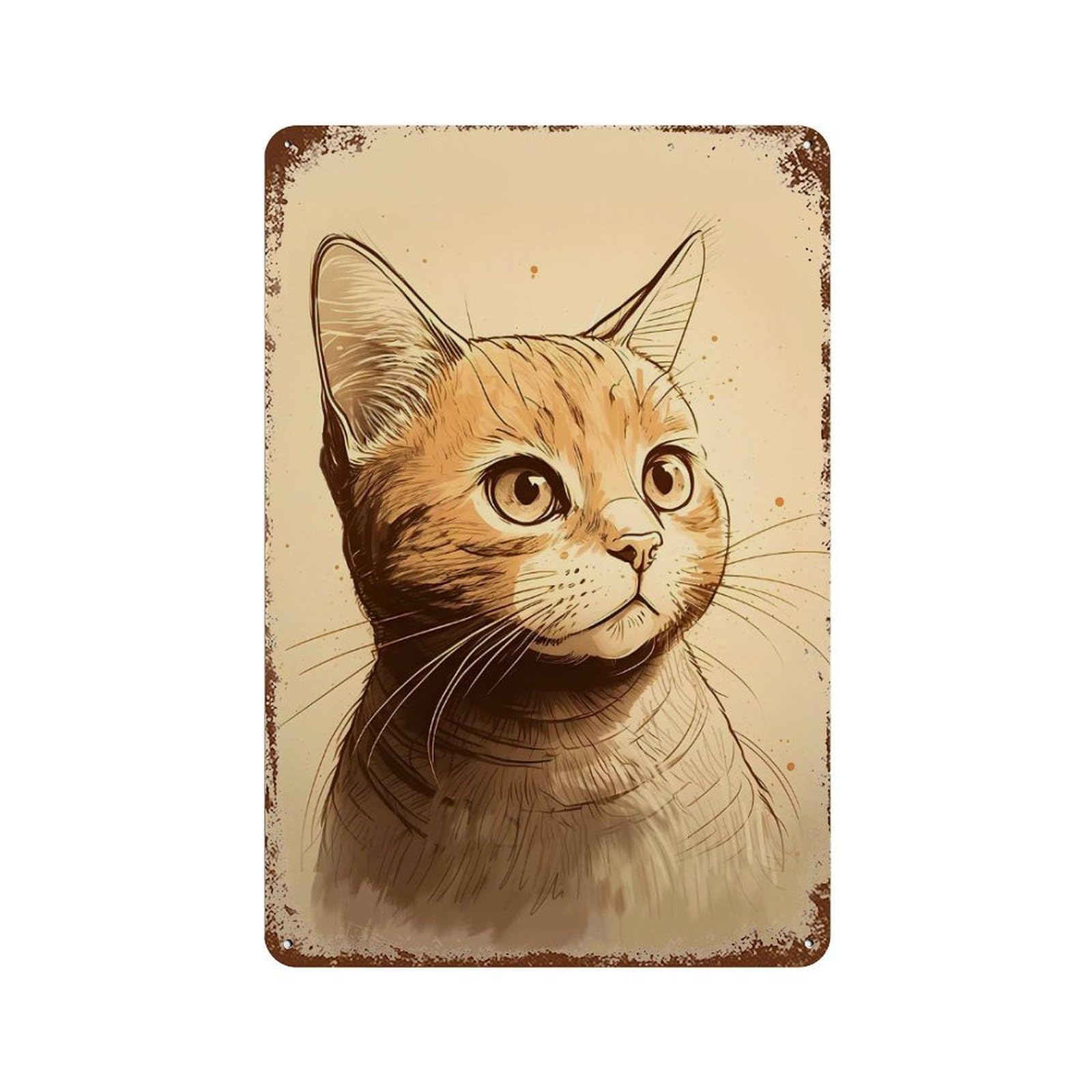 Cat Stare Decorative Tin Sign 11.8"x7.9", for Bistro, Counter And Cafe Decor, Novelty Wall Decor