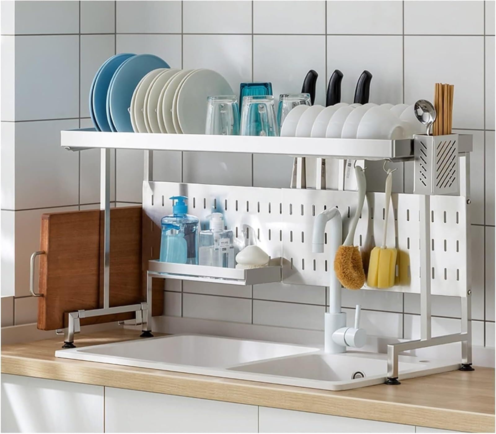 SaryEdge Dish Drying Rack,Large Dish Drying Rack Dish Drainers Expandable Cabinet Shelf,Stainless Steel Above Sink Dish Rack Stable Over Sink Organizer Shelf for Single Sink Dou,