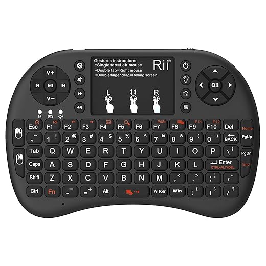 Rii 2.4GHz Mini Wireless Keyboard with Touchpad＆QWERTY Keyboard, Backlit Portable Keyboard with Remote Control for Laptop/PC/Tablets/Windows/Mac/TV/Xbox/PS3/Raspberry Pi .(Black)