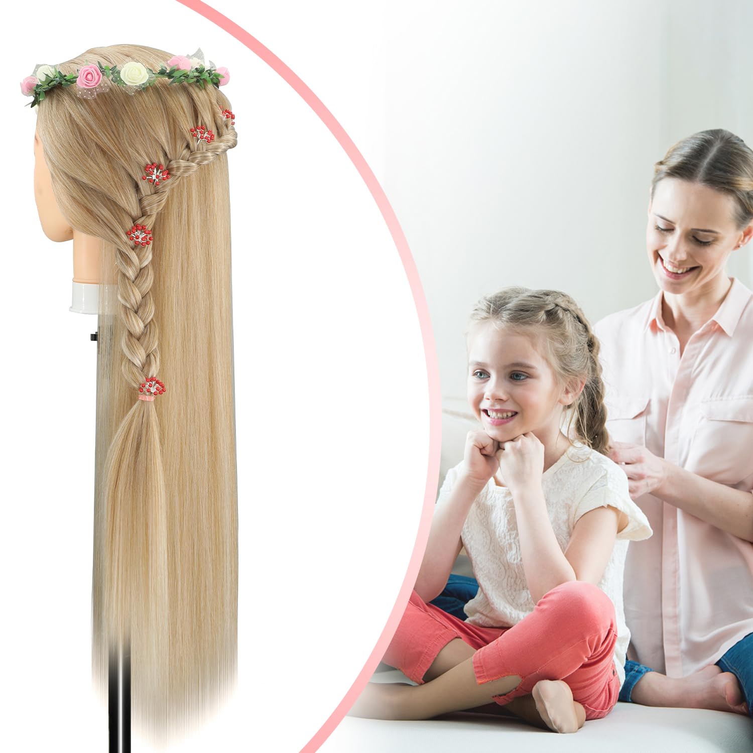 Testa Per Parrucchiere, 28 Inch Testina Parrucchiere Capelli 100% fibre Sintetiche Parrucchiere Testa Per Parrucchiere con Morsetto Libero e DIY Accessori Per Capelli (3-60)