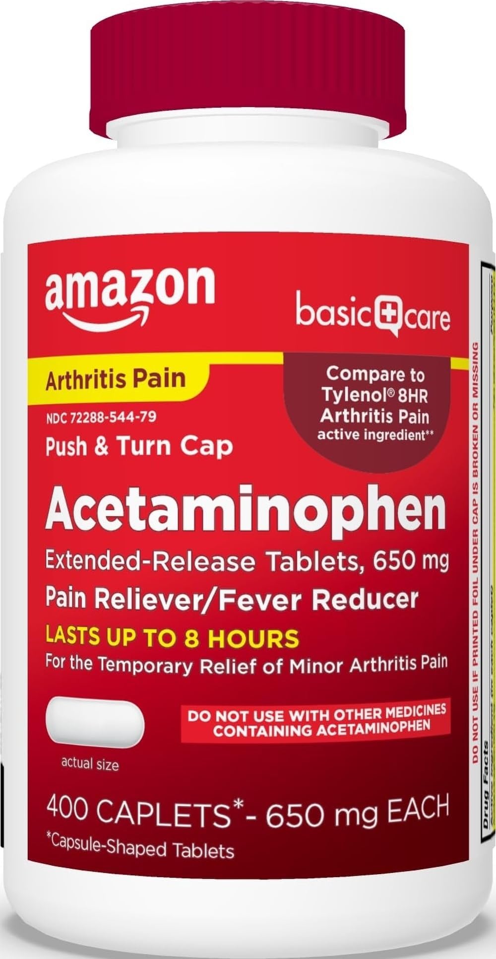 Amazon Basic Care Acetaminophen Extended-Release Tablets, 650 mg, Pain Reliever, Fever Reducer, Arthritis Pain, Headache, Backache, Menstrual Pain, 400 Count