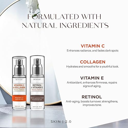 Miniatura 6 de Set de suero facial con vitamina C y colágeno + retinol y vitamina E, probado por dermatólogos, antienvejecimiento, removedor de manchas oscuras,