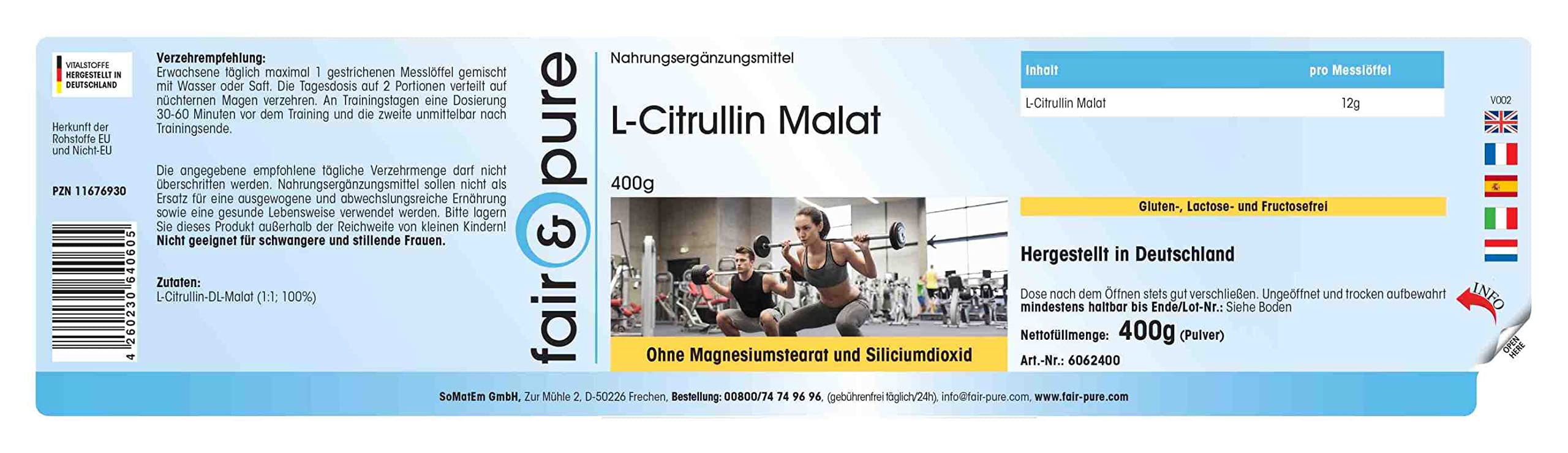 Fair & Pure® - L-Citrulline Malate - 400 g de poudre - 100% substance pure sans additifs