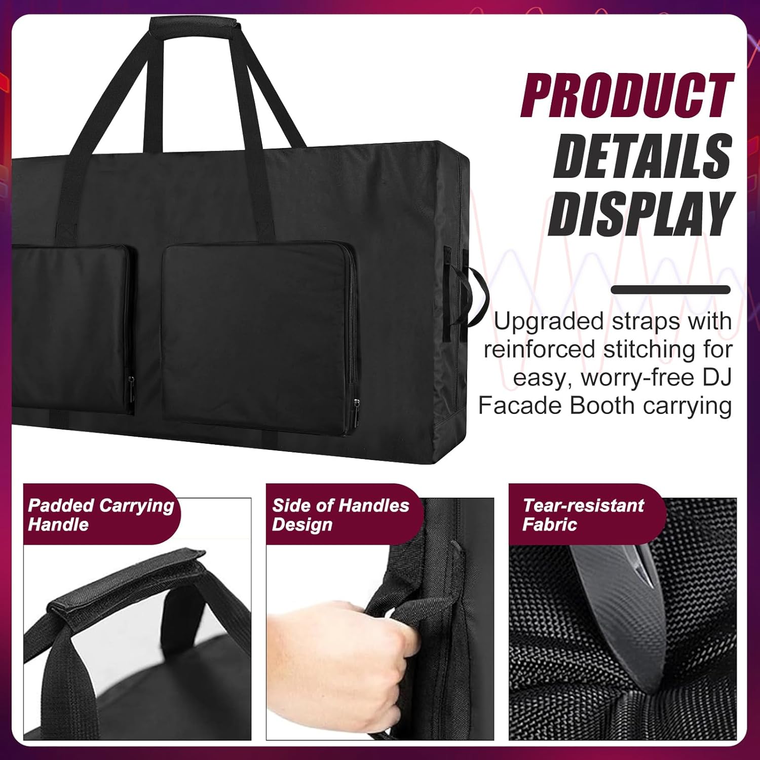 Heavy Duty DJ Facade Booth Carrying Bag，[Multiple carrying options+Large Pockets] 48"x5.5"x23.6" For Portable Dj Stand Booth Table Black (Only Bag)
