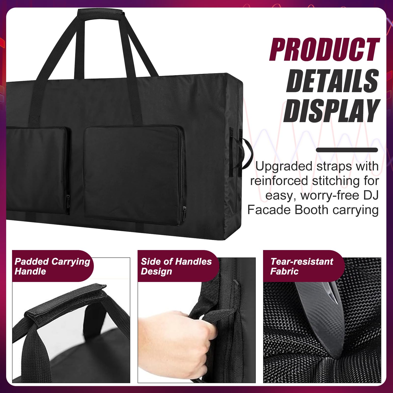 Heavy Duty DJ Facade Booth Carry Bag [opzioni di trasporto multiple+grandi tasche] 121,9 x 14 x 59,9 cm per DJ portatile stand tavolo nero (solo borsa)