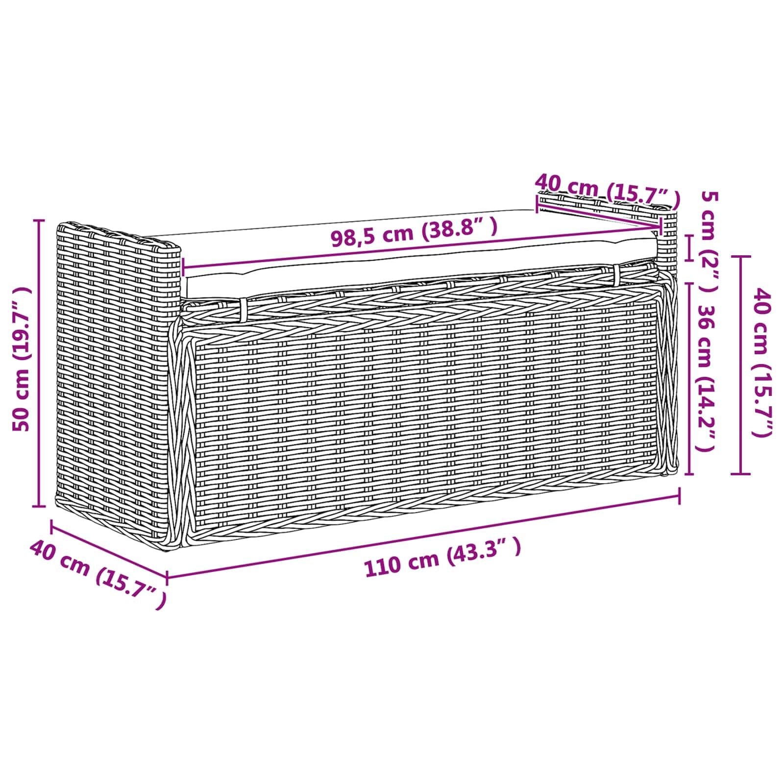 vidaXL Panchina con Contenitore Bianco Lavato 110 x 40 x 50 cm Rattan, Panca portaoggetti per Salotto, Sgabello Rettangolare Moderno, Compatto per Ingresso o corridoio