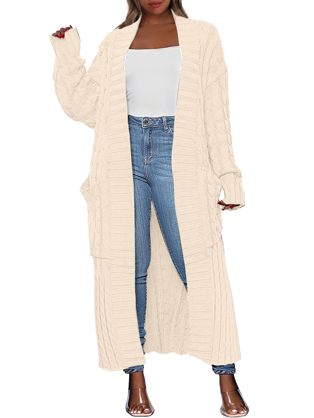 ANRABESS Womens Long Cardigan Sweater 2025 Oversized Coat Long Sleeve Open Front Knit Maxi Outwear Fall Trendy Jacket Clothes