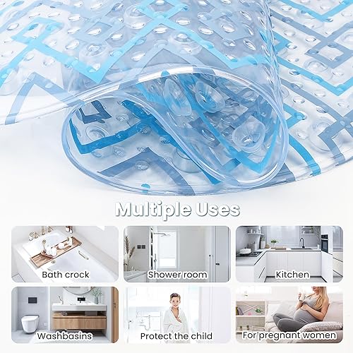 Miniatura 7 de Tapete antideslizante para bañera de 27 x 15 pulgadas, tapete de ducha lavable con 168 ventosas de agarre eléctrico y golpes antideslizantes, tapete