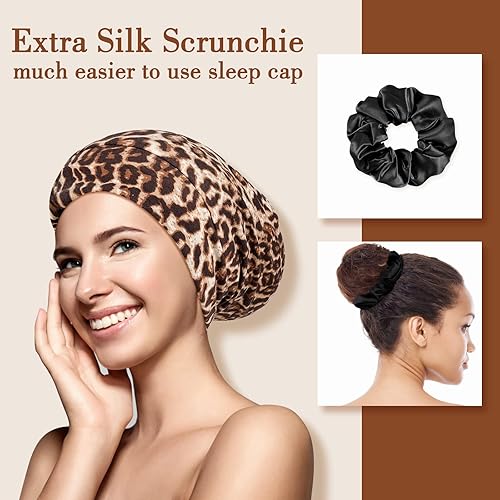 Miniatura 6 de LULUSILK Gorro de dormir 100% con forro de seda de morera para dormir, no más cabello encrespado y enredado, permanece toda la noche, envoltura de