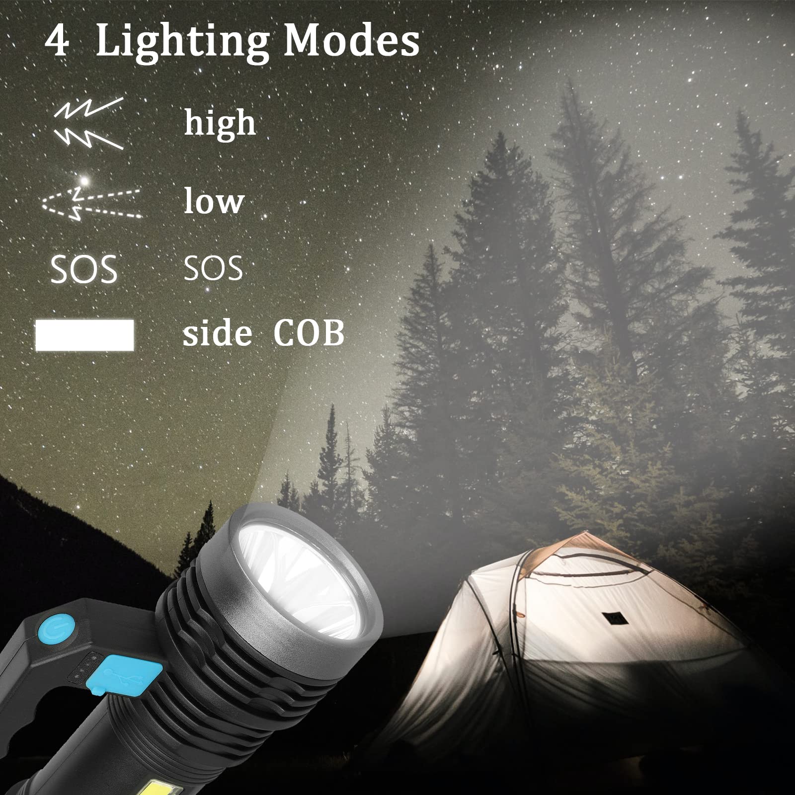 GUODSKHOO Lampe torche LED portable COB - Lampe de travail super lumineuse - Rechargeable par USB - 4 modes - Pour la pêche, la randonnée, le camping, les urgences GUODSKHOO Lampe torche LED portable COB - Lampe de travail super lumineuse - Rechargeable par USB - 4 modes - Pour la pêche, la randonnée, le camping, les urgences