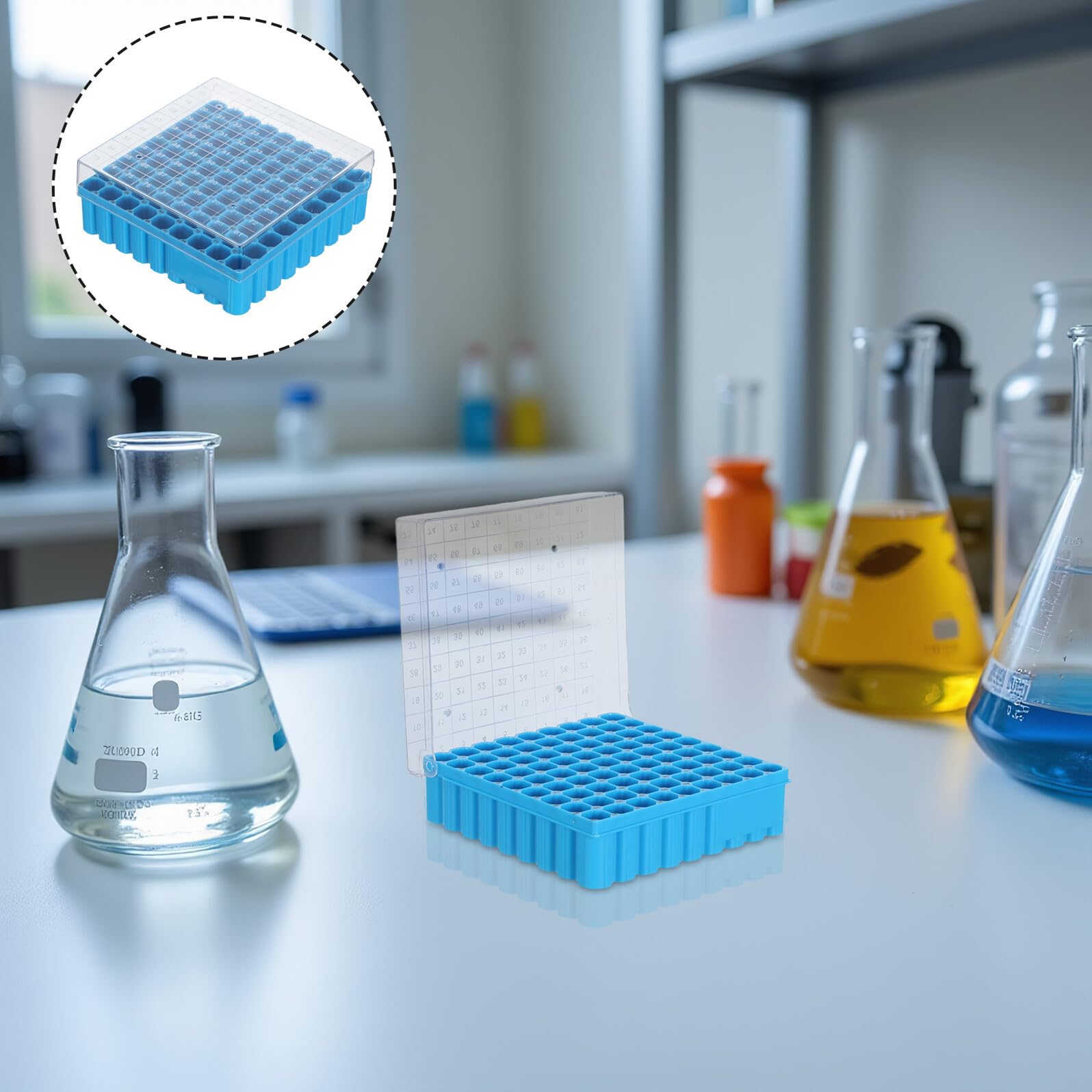 Cabilock Porta Provette in Plastica Blu 81 Pozzetti 1.8ml 2.0ml Laboratorio