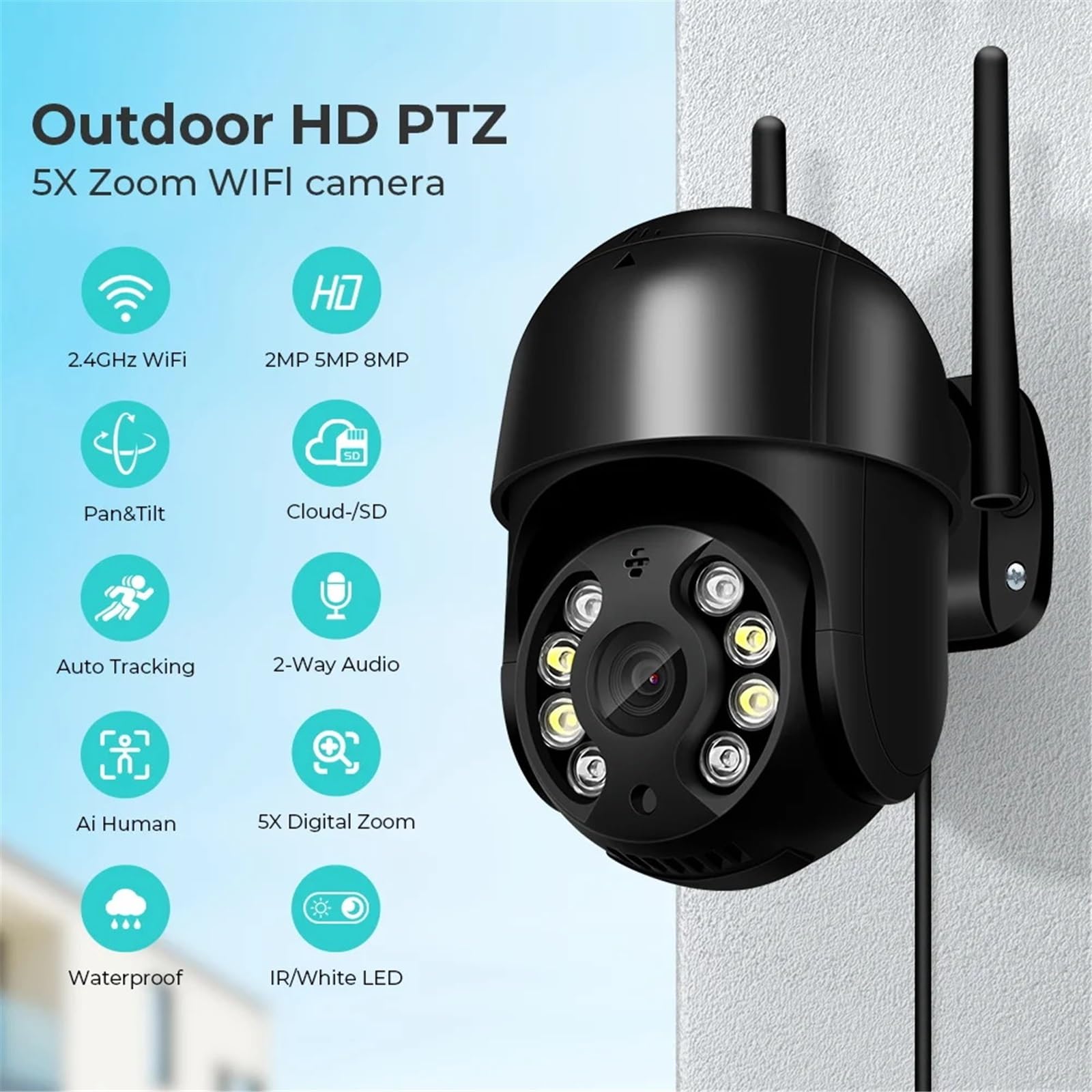 Kamera IP 3MP zewnętrzna bezprzewodowa WIFI Speed ​​Dome z automatycznym śledzeniem PTZ, inteligentny monitor domowy | Add 32G Card