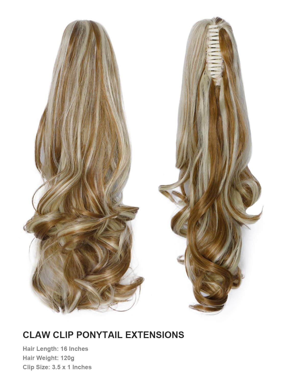 BUYOGET Ponytail Extension Long Curly Wavy Claw Jaw Clip in Synthetic Hairpiece Pony Tail Tale 16 Inches Sandy Coffee & Bleach White Blonde Mixed - Image 2