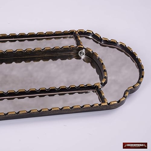 Miniatura 5 de Long Narrow Wall Mirror 35.8" Tall, Antique Gold Narrow Wood Framed Wall Mounted Mirror, Decorative Accent Mirror, Peruvian Hand-Painted Glass