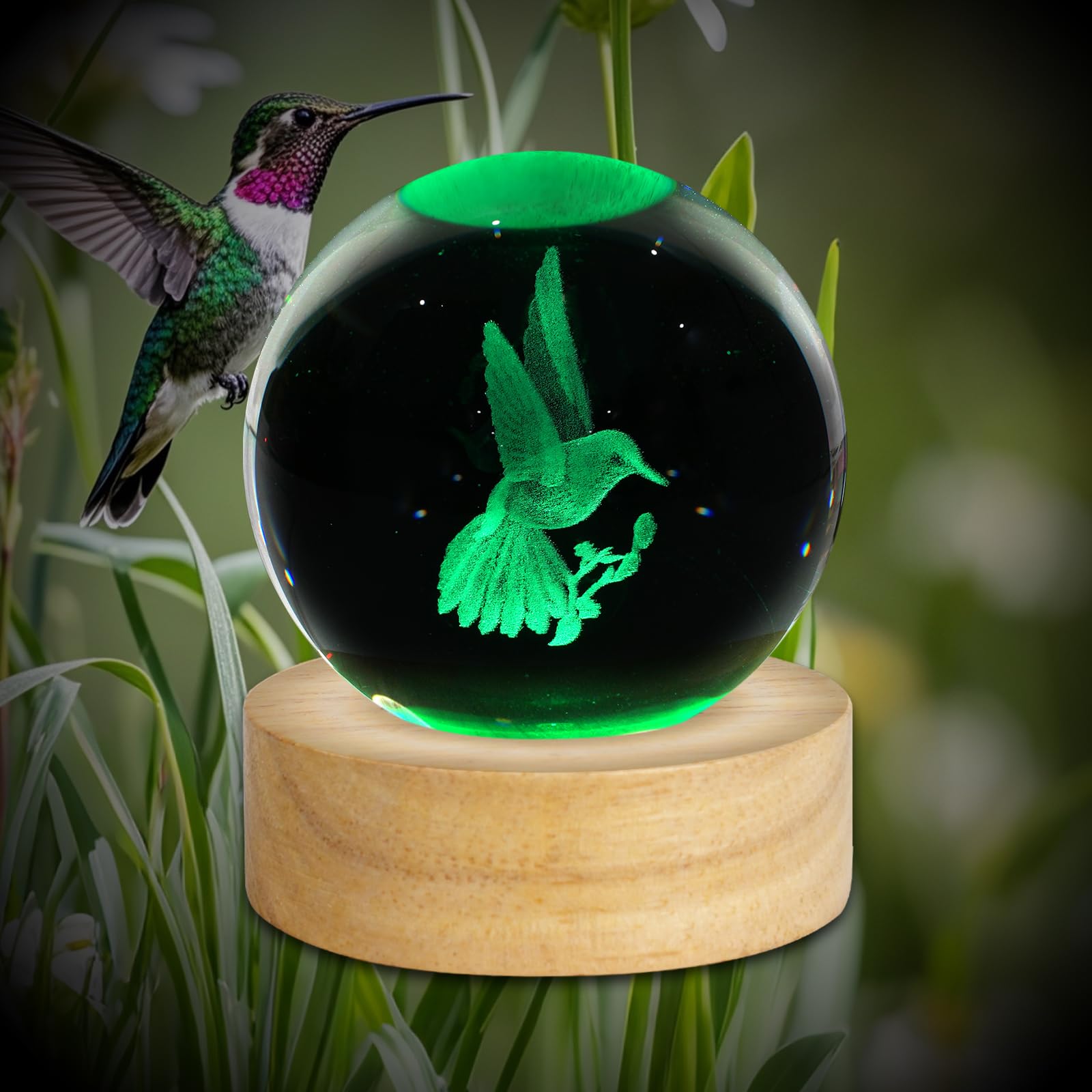 3D koliber kryształowa kula lampka nocna 6 cm figurki kolibra dekoracja lampa stołowa z 16 zmieniającymi się kolorami koliber rzeczy do pokoju urodziny Boże Narodzenie koliber prezenty dla kobiet