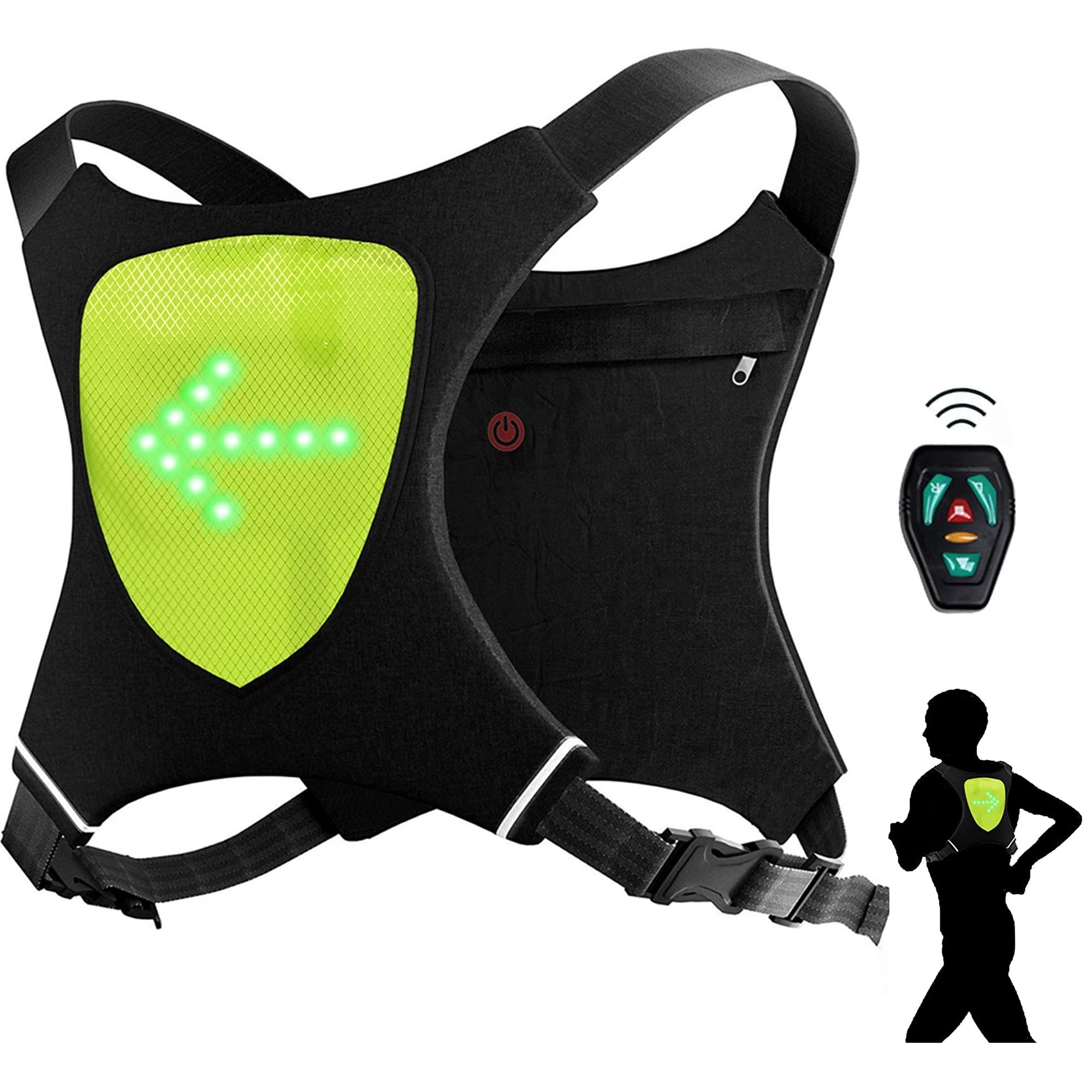 Gilet de Cyclisme de Sécurité à LED avec Indicateur de Direction Télécommande sans Fil Sac à Dos de Vélo Lumineux Clignotant Pack de Vélo Réfléchissant pour Le Cyclisme de Nuit la Course à Pied