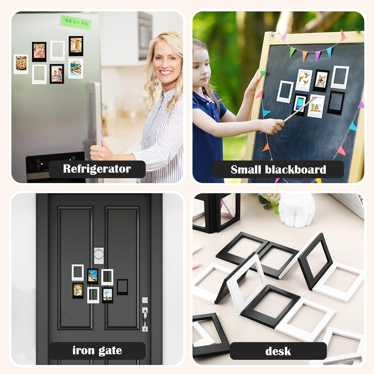 Epakh 40 Packs Magnetic Photo Picture Frame Cute Mini Table Photo Frame Holder 3 Inches Plastic Colorful Picture Display for Fridge Office (Black and White)