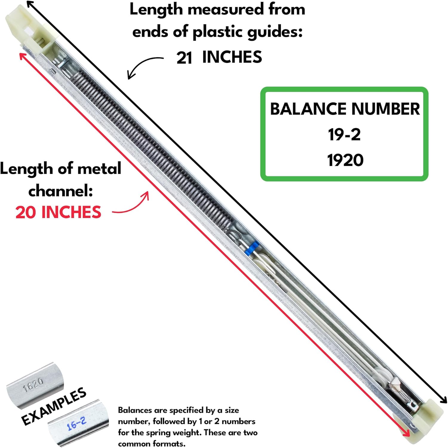 19-2 1920 Window Balance Spring Replacement, Overall Length 21", Block and Tackle Cartridge Channel Balance, CWH Premium Window Balancer Replacement, Stamped Size 19-2