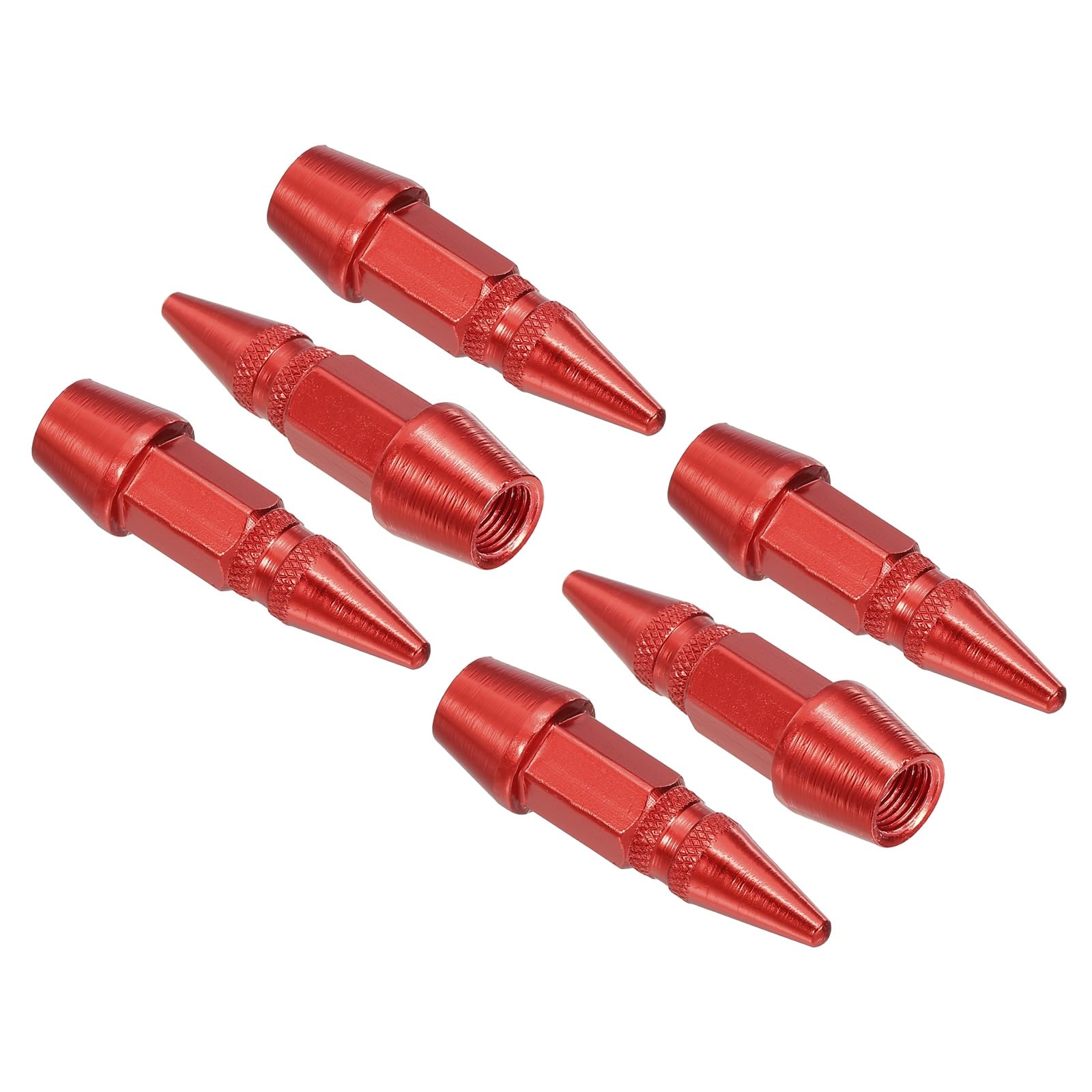 PATIKIL Spiked Shape Tire Valve Stem Caps 45mm, 6 Pcs Aluminum Alloy Car Wheel Valve Cap Universal Dustproof Tire Valve Covers for Car Bike Motorcycle Truck, Red