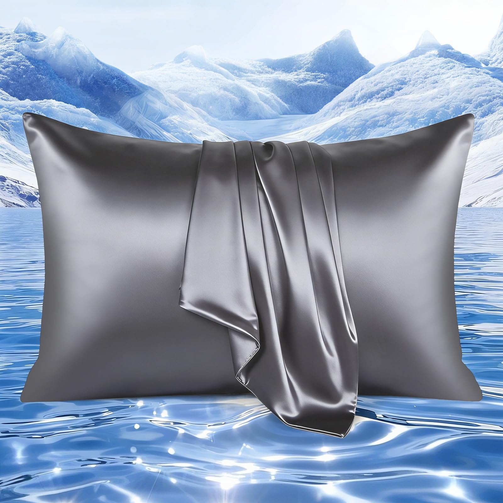 Elegear Kühlender Kissenbezug 50x75cm, Photonische Technologie und Arc-Chill 3.0 Q-Max>0,5 Kühlfasern, Seidige Kopfkissenbezug 50 x 75 cm Antiallergisch Atmungsaktiv Kühlung Kissenbezüge