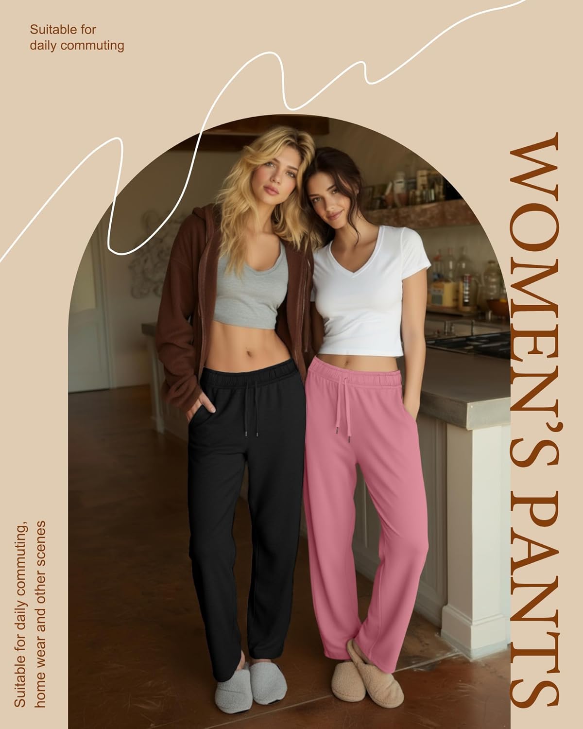 3 Pack Womens Lounge Pants Wide Leg Drawstring Casual Palazzo Trousers High Waisted Yoga Sweatpants with Pockets - Image 4