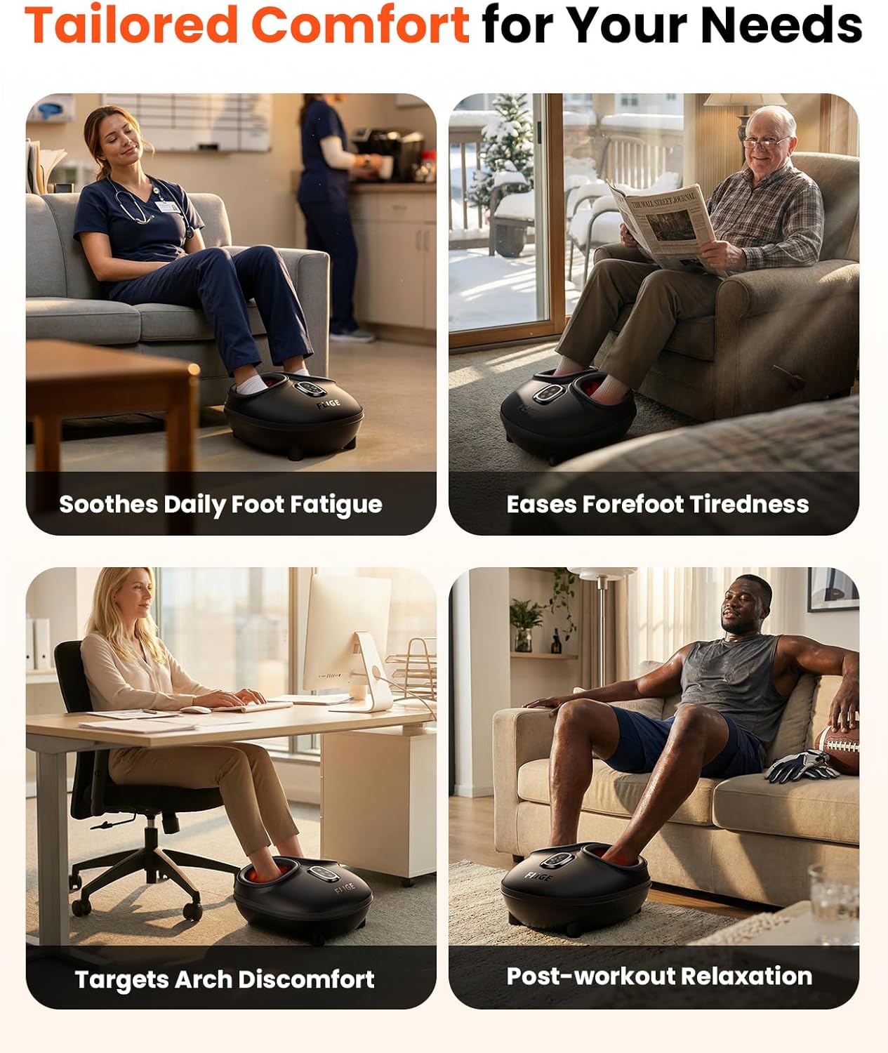 Shiatsu Foot Massager with Heat, FSA-HSA Eligible, Deep Kneading & Compression Feet Massager for Plantar Fasciitis, Neuropathy Pain Relief, Targets Heel, Arch & Toes - Fits Up to Men Size 13