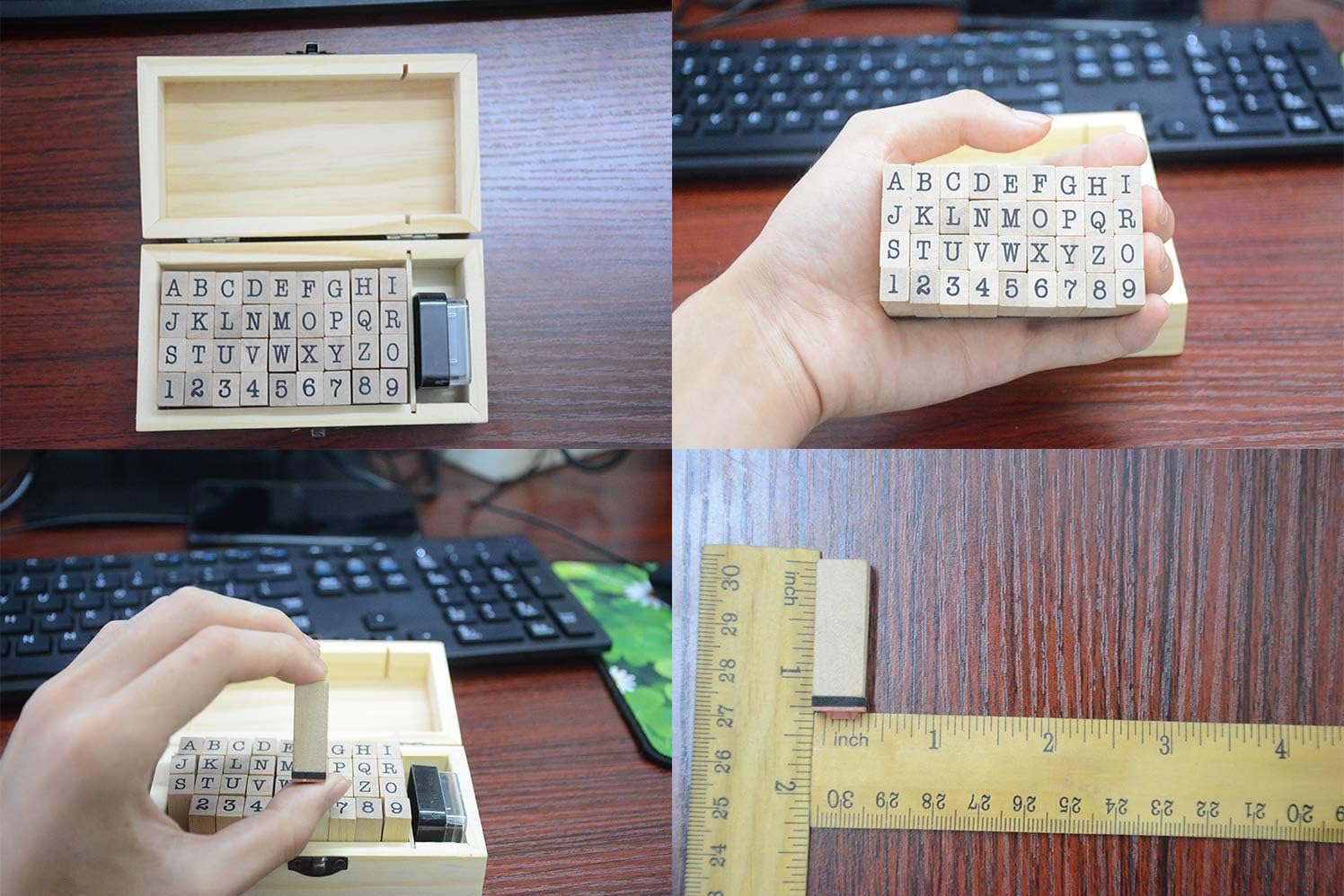 36 Pcs Wooden Rubber Stamps, 0.2 Inch Letter and Number for DIY Craft Card and Photo Album (B)