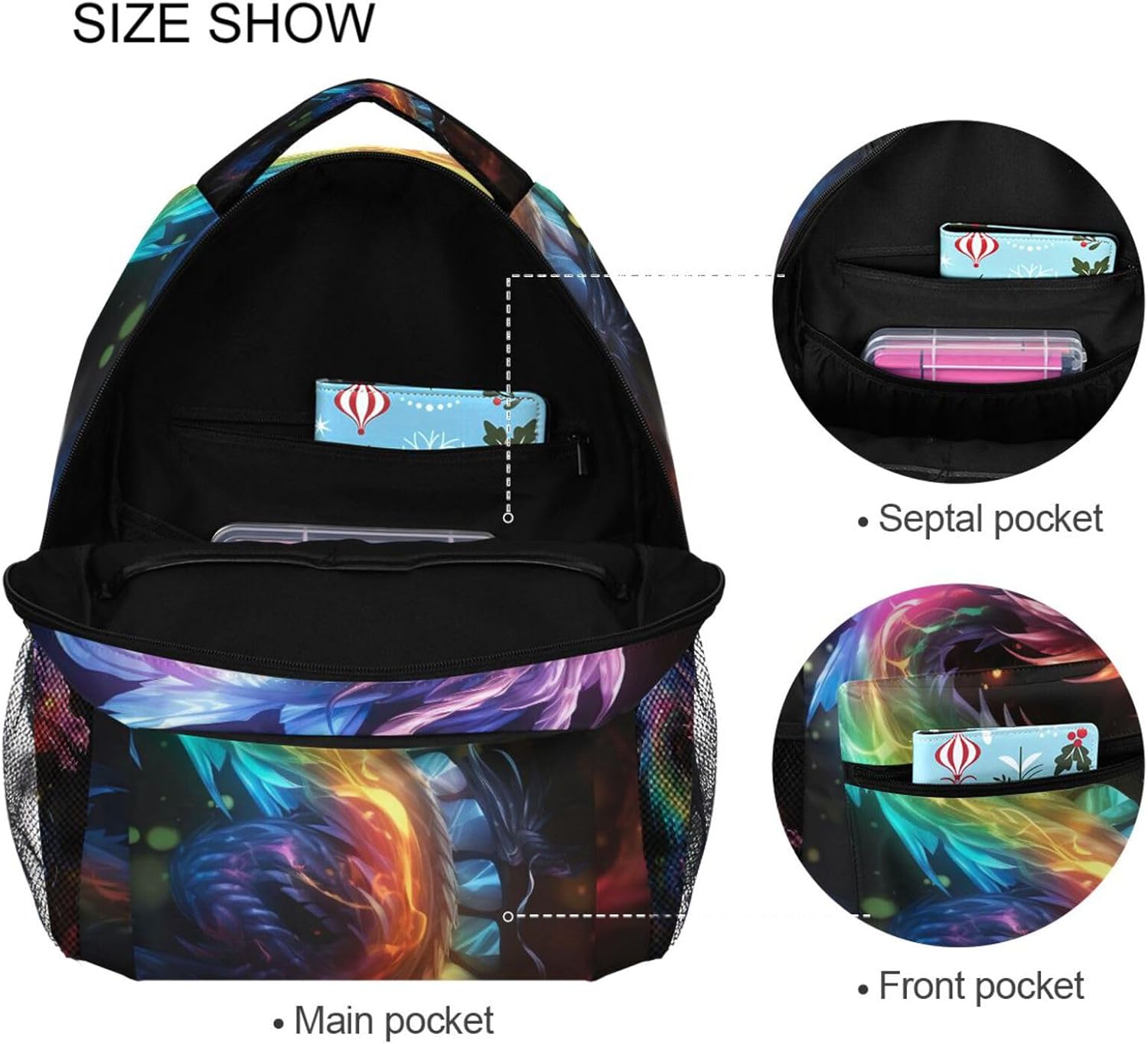 Color Flame Dragon Backpack for Boys Girls Elementary School Bookbag Back Pack 202A0540 - Image 6