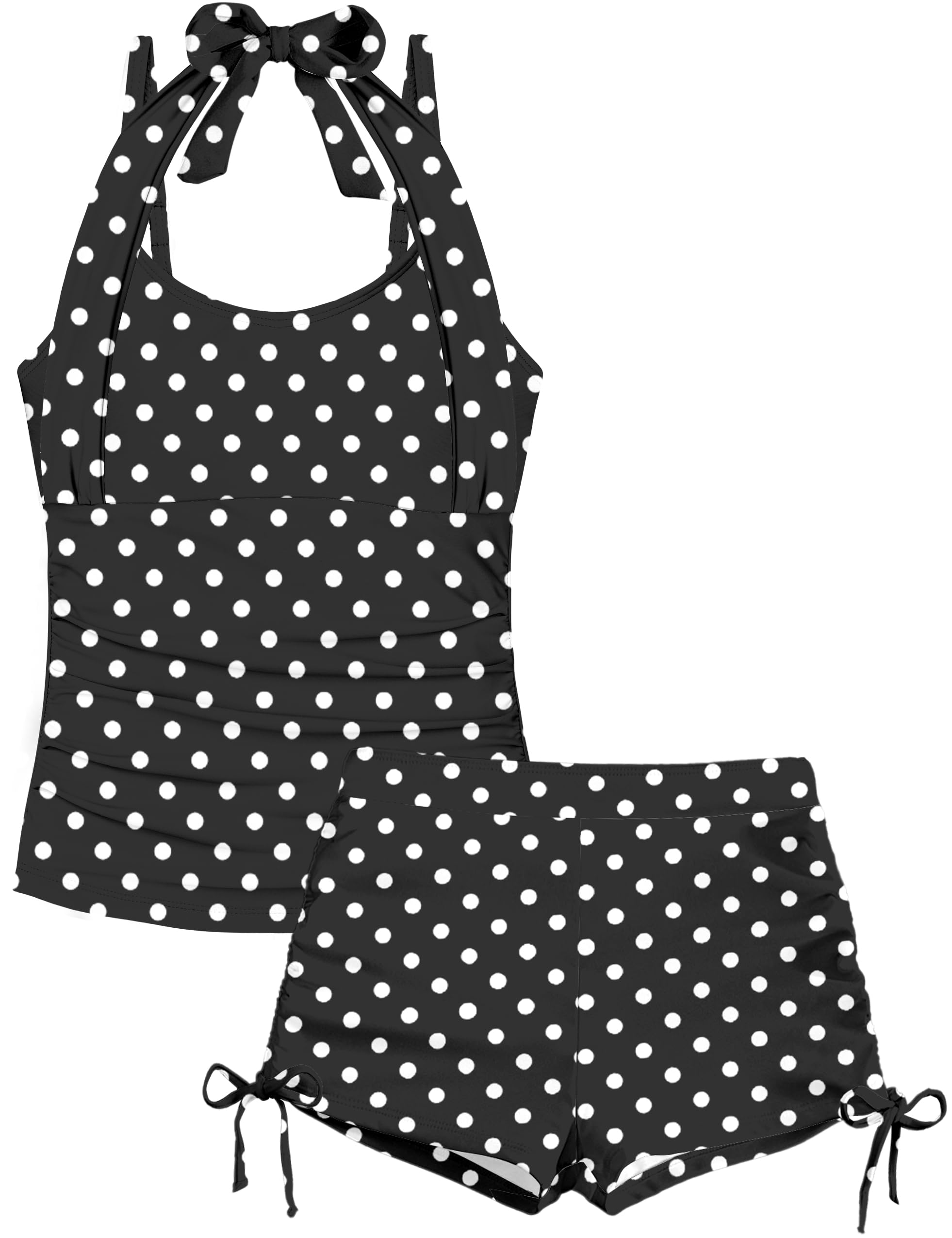 Girls Swimsuit 2 Piece Halterneck Girls Tankini Swimsuit Drawstring Printed Swim Shorts Girl Bathing Suit for 7-18T