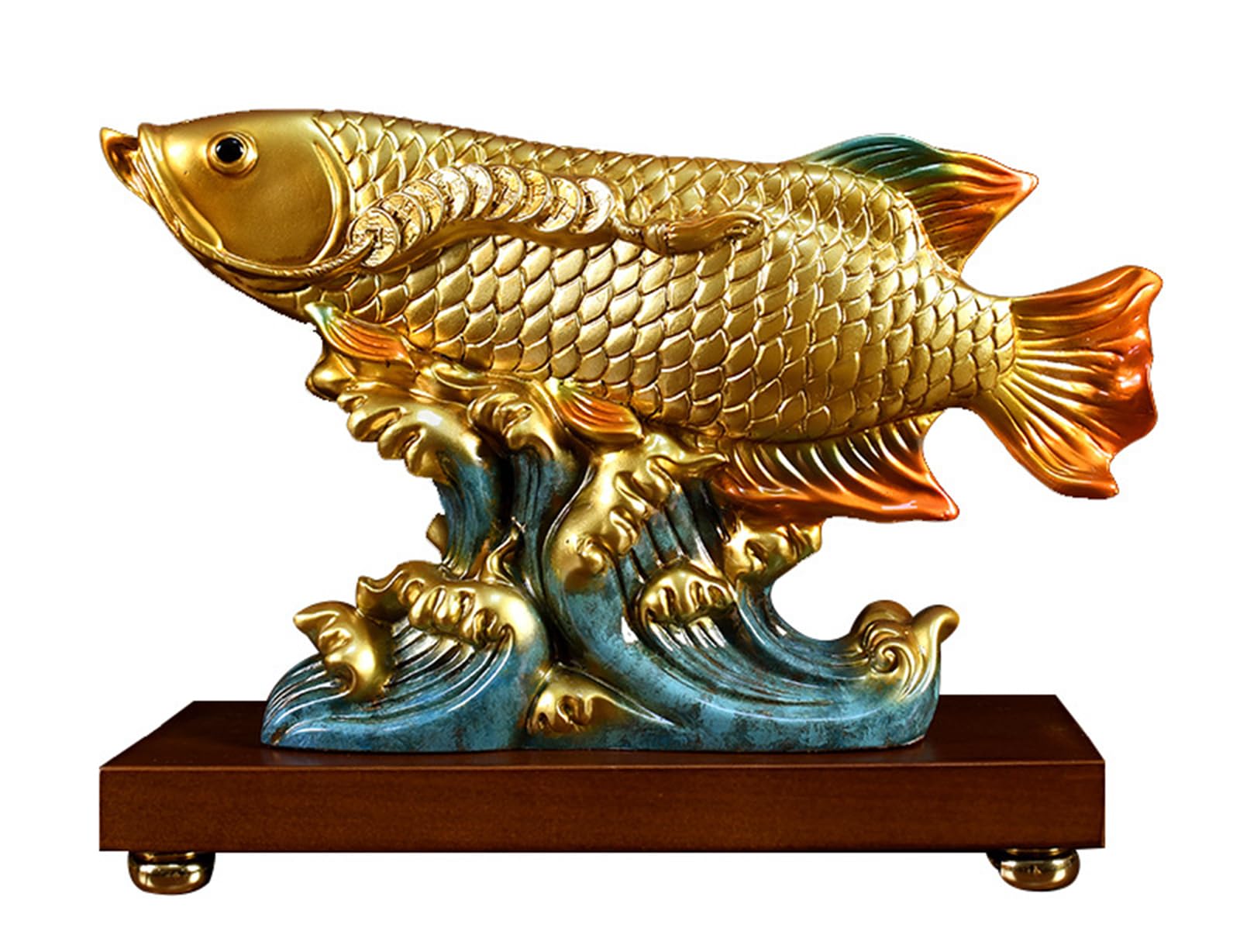 Resin Fish Statue Wealth Feng Shui Arowana Figurine Home Office Decor