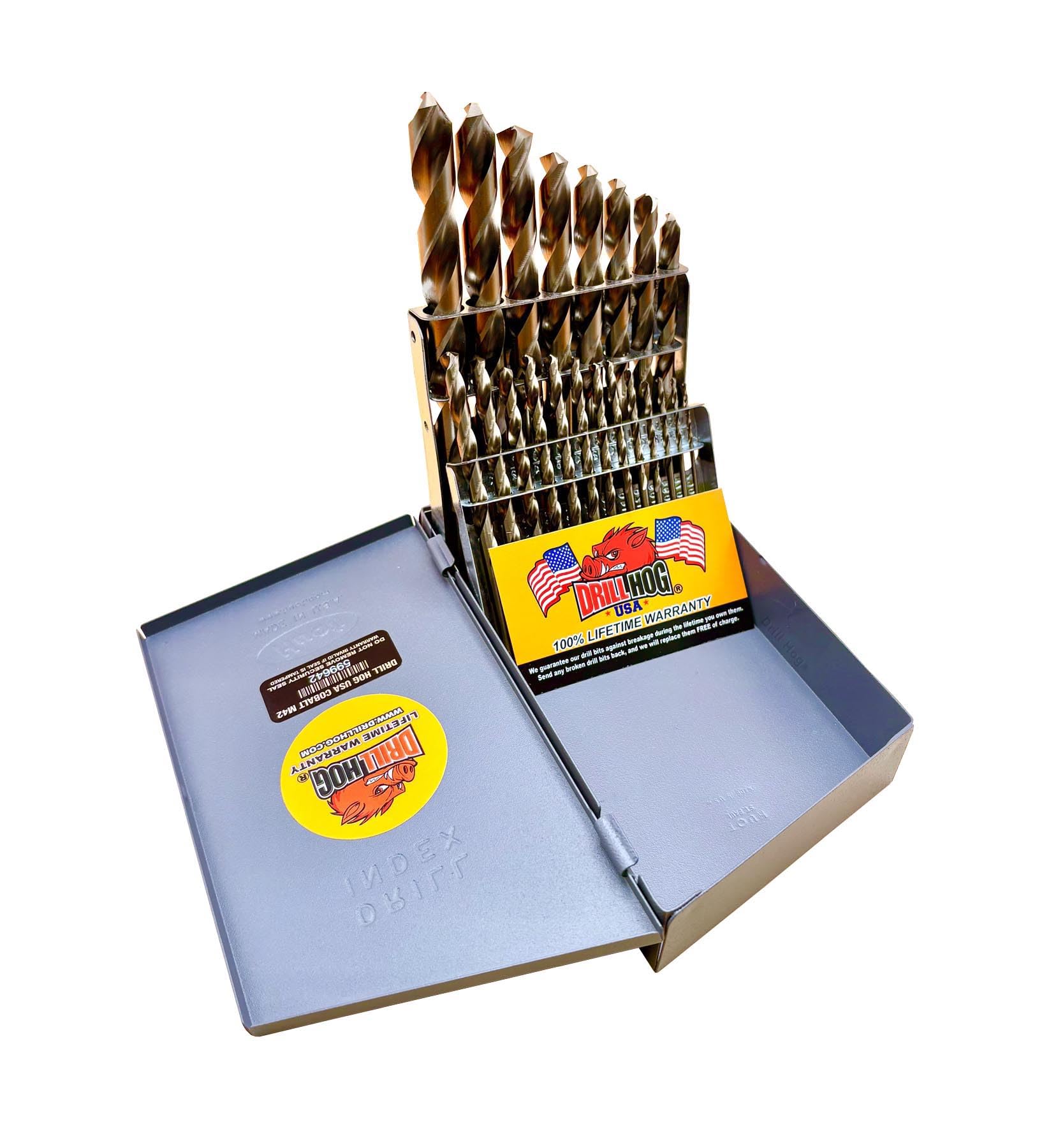 21 Pc Cobalt M42 Drill Bit Set 1/16" to 1/2" by 32nds Drill Hog®