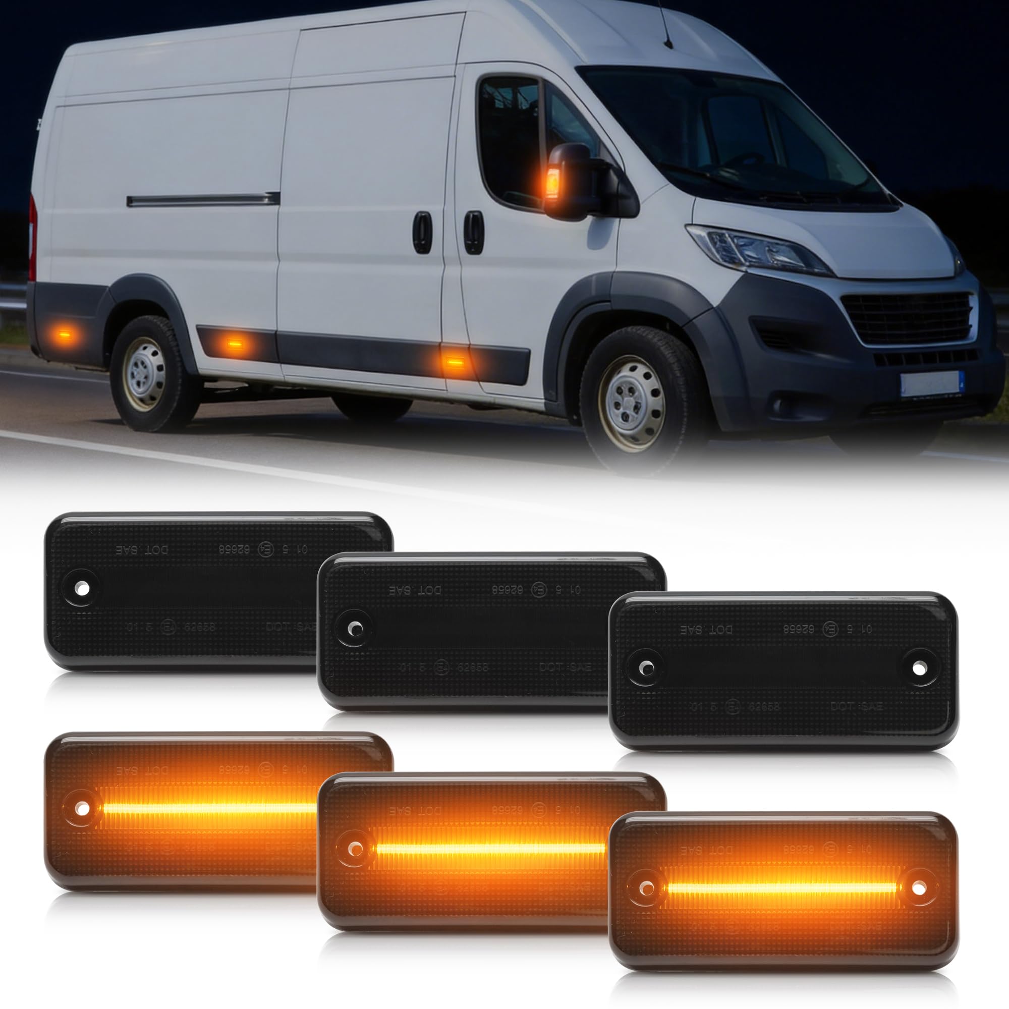 LED Seitenmarkierungsleuchten für F.iat Ducato, P.eugeot Boxer, C.itroen Jumper, I.veco Daily 2006-2025, 6 Stück Seitenblinker Schwarz für Wohnmobil & Transporter mit E-Prüfzeichen, Ohne Fehlermeldung