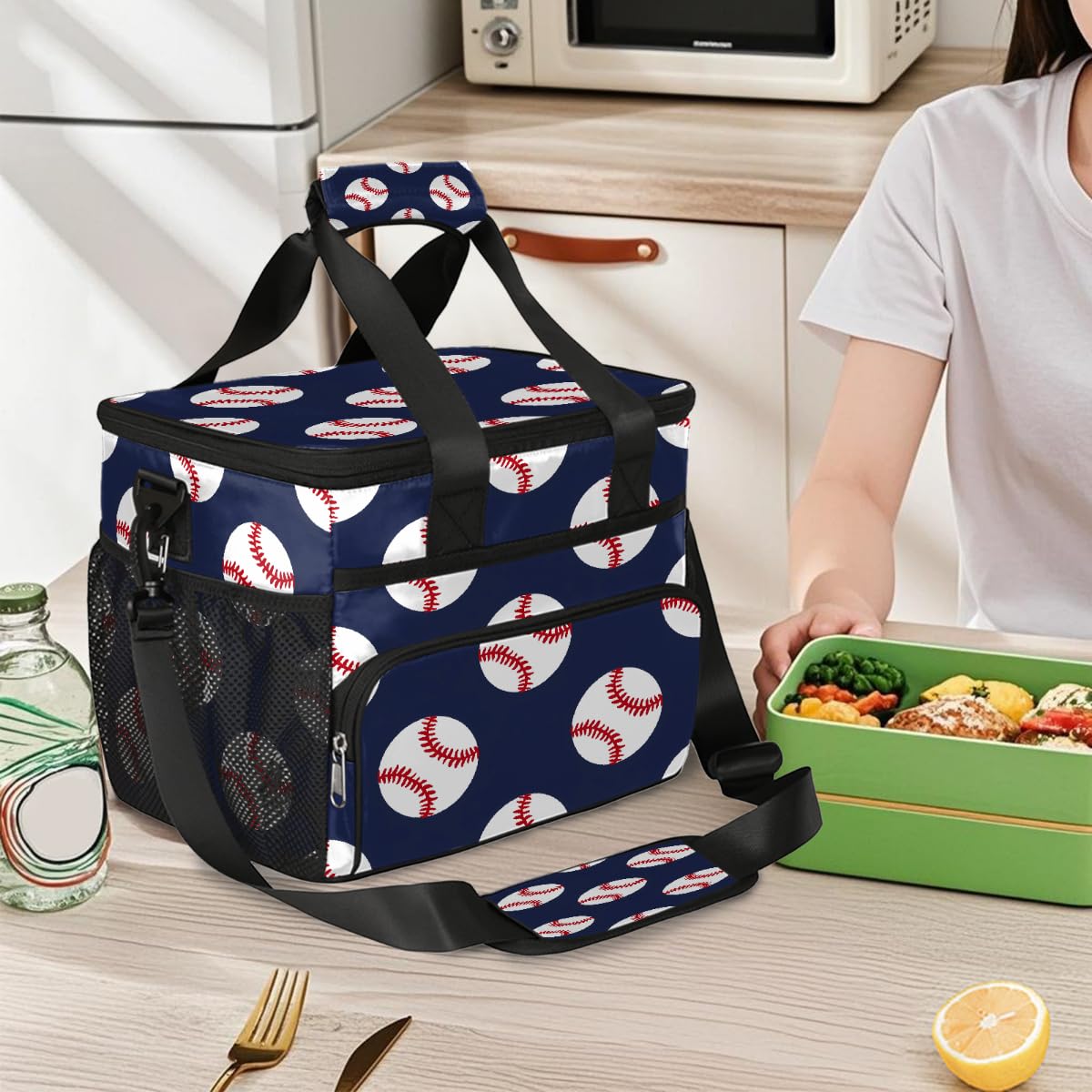 Mexpekil Borsa termica riutilizzabile a prova di perdite, motivo baseball blu, picnic, borsa termica a tema sport, borsa termica per donne, uomini, lavoro, campeggio, spiaggia, ufficio, 24 lattine, 15