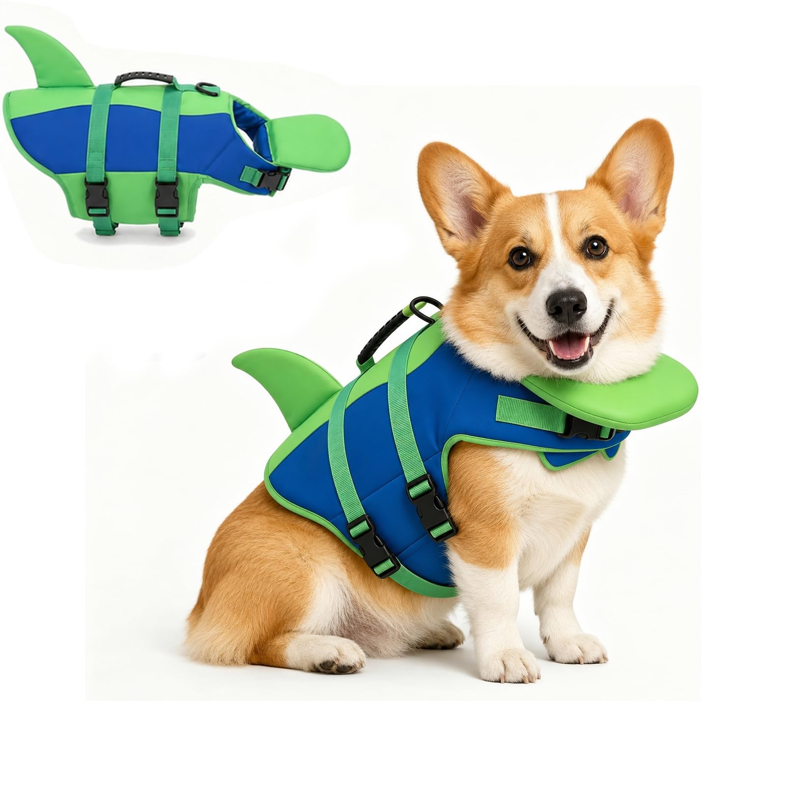 Dog Life Jacket with Chin Float & Angel Wings, High Buoyancy Reflective Dog Life Vest with Rescue Handle,Adjustable Waterproof Float Coat for Small Medium Large Dogs for Pool Boating，Blue2：XS