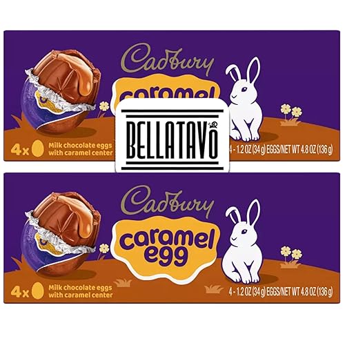 Paquete de dulces de Pascua de huevos de caramelo. Incluye dos cajas de 4 huevos de caramelo Cadbury más un imán de refrigerador BELLATAVO. Total de