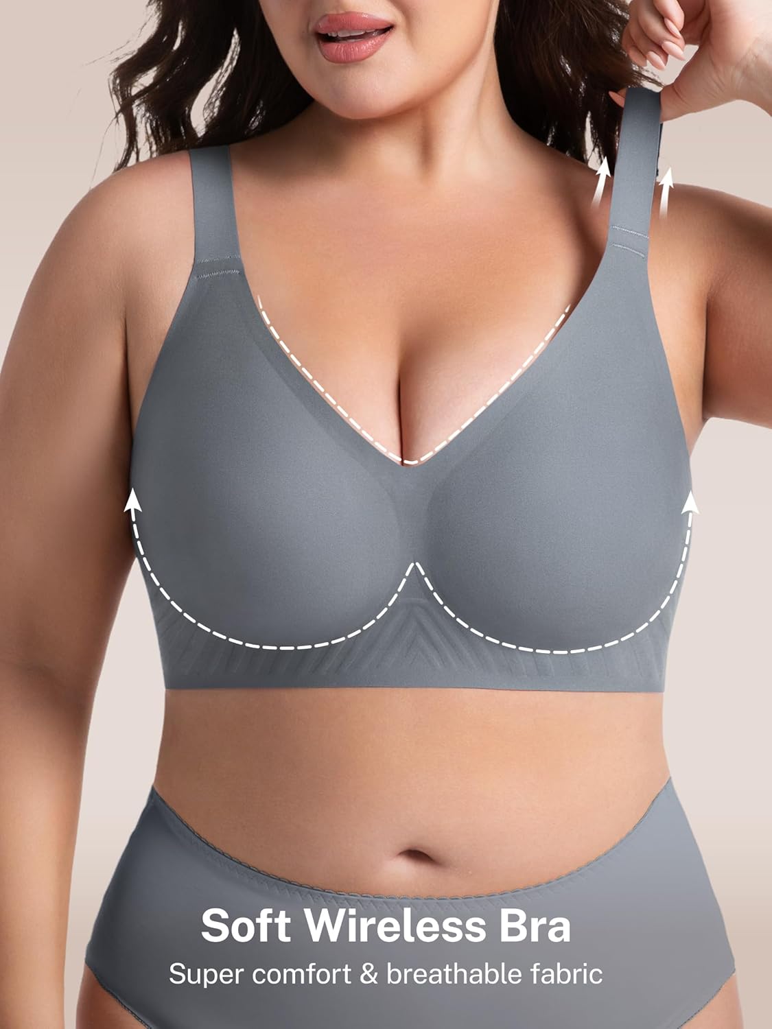 habibee Push Up Bras for Women Plus Size Wireless Full Coverage Bra for Large Breast, Seamless Everyday Bralette 32D-44D - Image 3