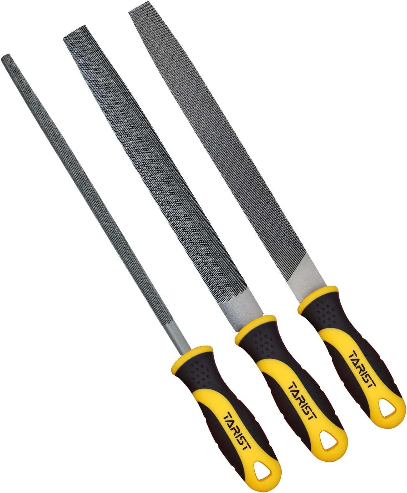 TARIST Metal File Set, 3-Piece, 8-inch,Professional Carbon Steel File, Includes Flat/Half-Round/Round,Work for Metal, Wood and More
